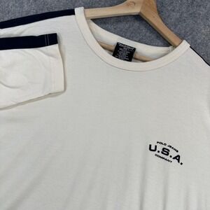 Polo Jeans Co Ralph Lauren Shirt Mens XL White Navy Long Sleeve Stripe Made USA